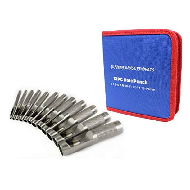 JC Performance 12 Pc Hollow Hole Punch Leather Belt Gasket Craft Metal Rubber Vinyl Plastic Tool JC Performance 12 Pc Hollow Hole Punch Leather Belt Gasket Craft Metal Rubber Vinyl Plastic Tool